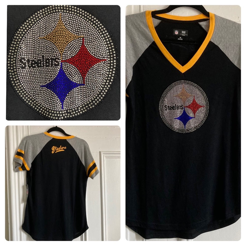 NFL PITTSBURGH STEELERS Embellished Rhinestone Logo Tee